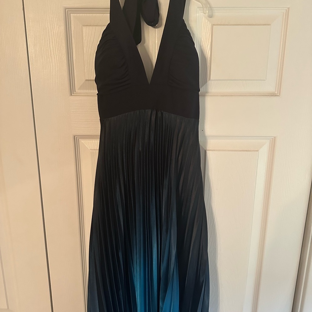 Elegant Black and Blue Halter Dress